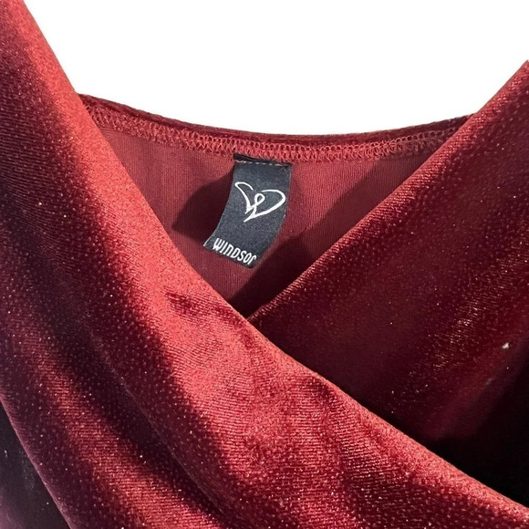 Windsor Red Sparkle Glitter Bodycon Dress Velour Draped V Neck Spaghetti Straps - Picture 4 of 5